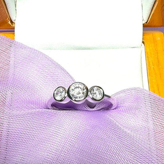 Sterling Silver Rubbed Over Three Stone Trilogy Ring