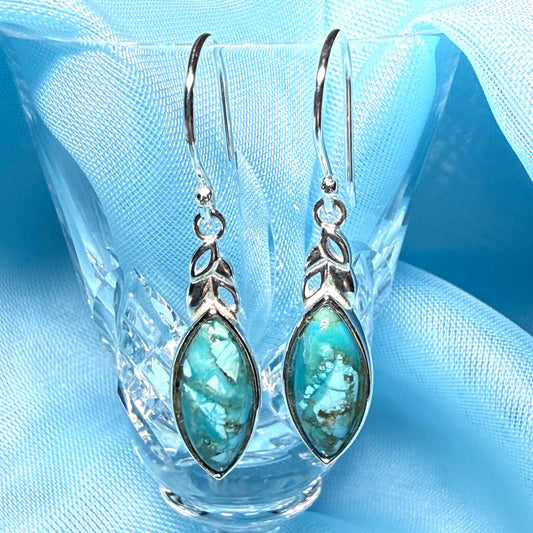 Sterling Silver Turquoise Marquise Cut Drop Earrings