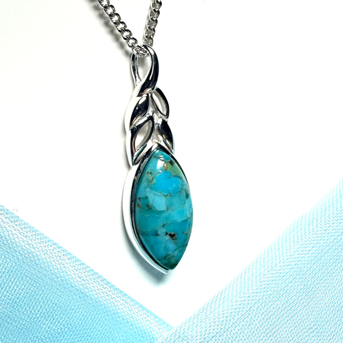 Sterling Silver Turquoise Marquise Cut Necklace Pendant