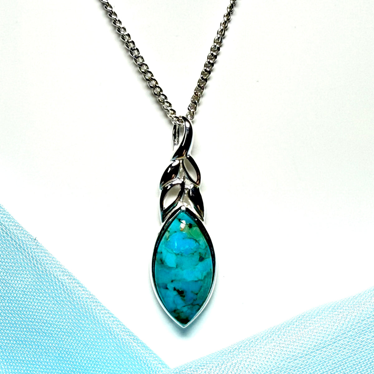 Sterling Silver Turquoise Marquise Cut Necklace Pendant