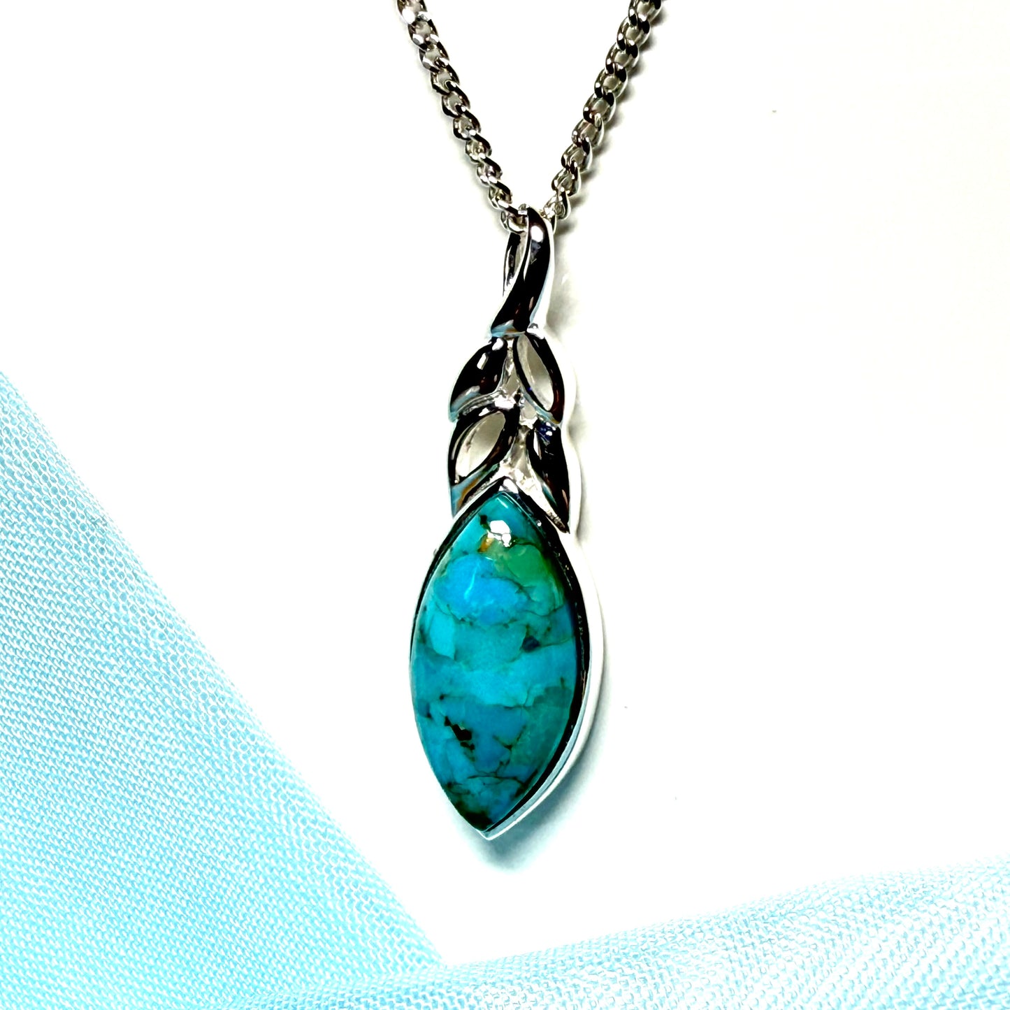 Sterling Silver Turquoise Marquise Cut Necklace Pendant