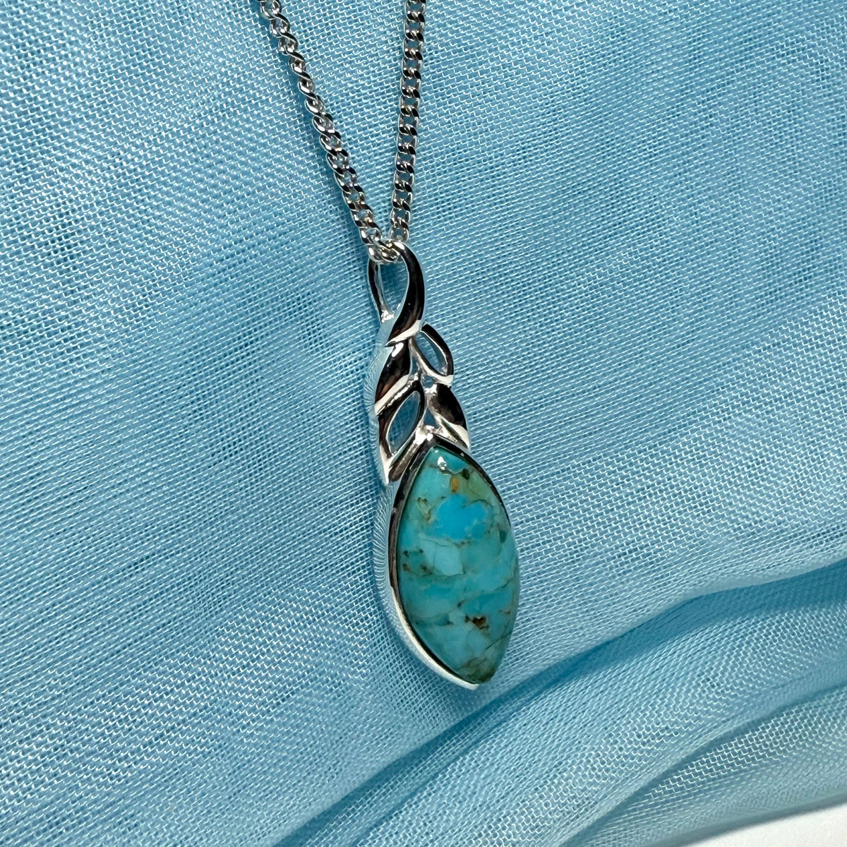 Sterling Silver Turquoise Marquise Cut Necklace Pendant