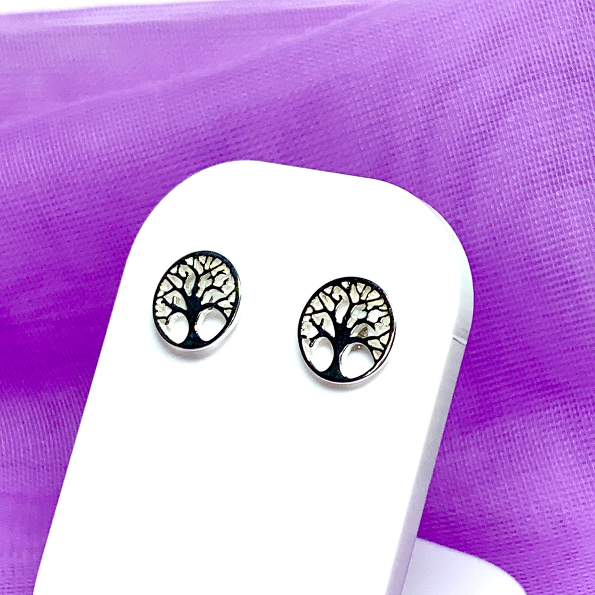 Sterling silver Tree of Life round stud earrings