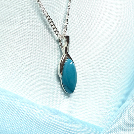 Sterling silver blue turquoise pear shape necklace open teardrop shaped pendant with a chain included