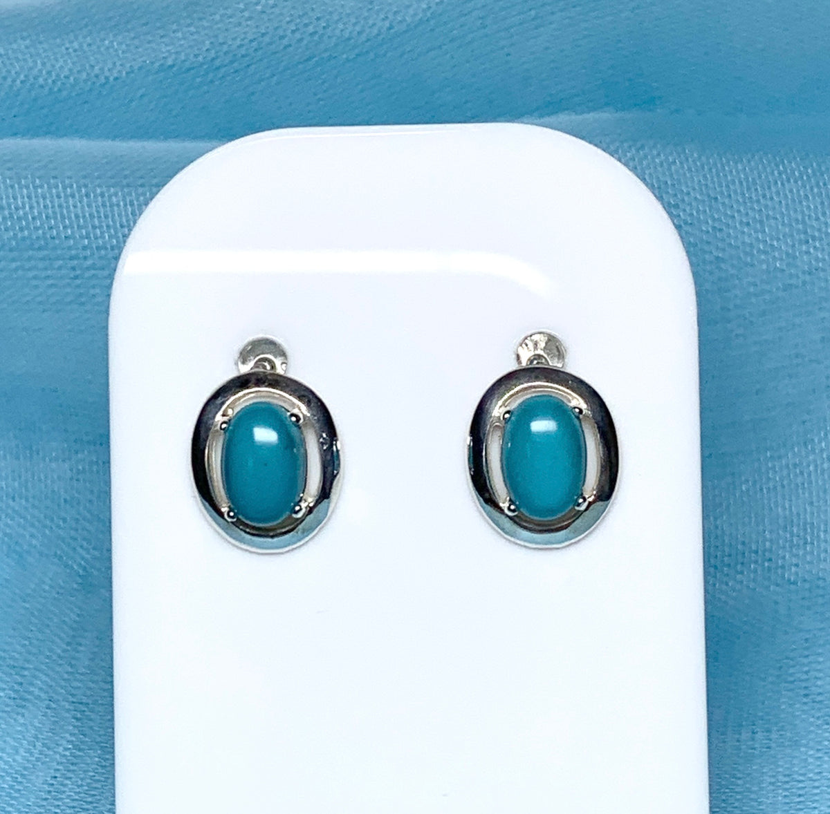 Sterling silver blue oval turquoise stud earrings