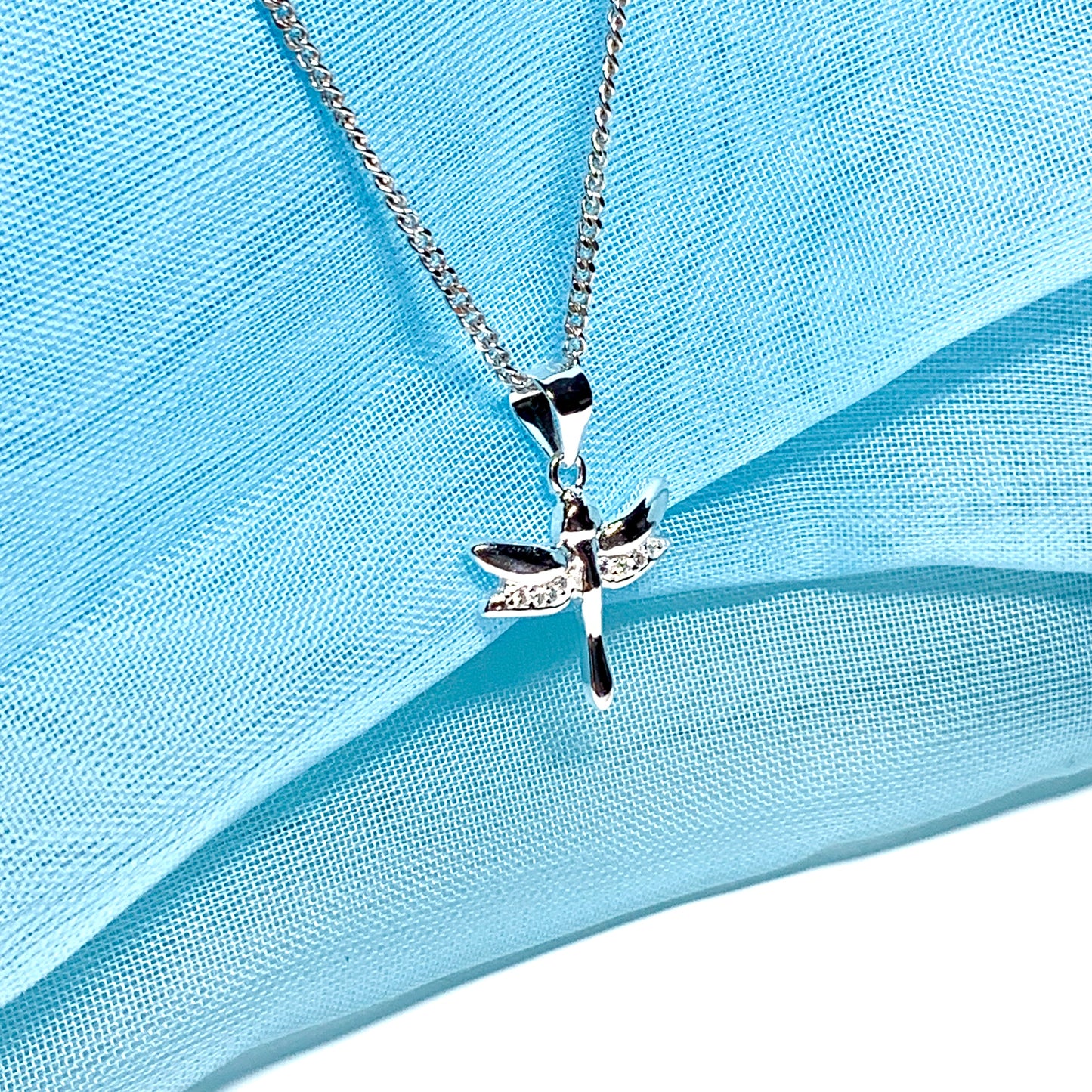 Sterling silver dragonfly shaped cubic zirconia necklace pendant