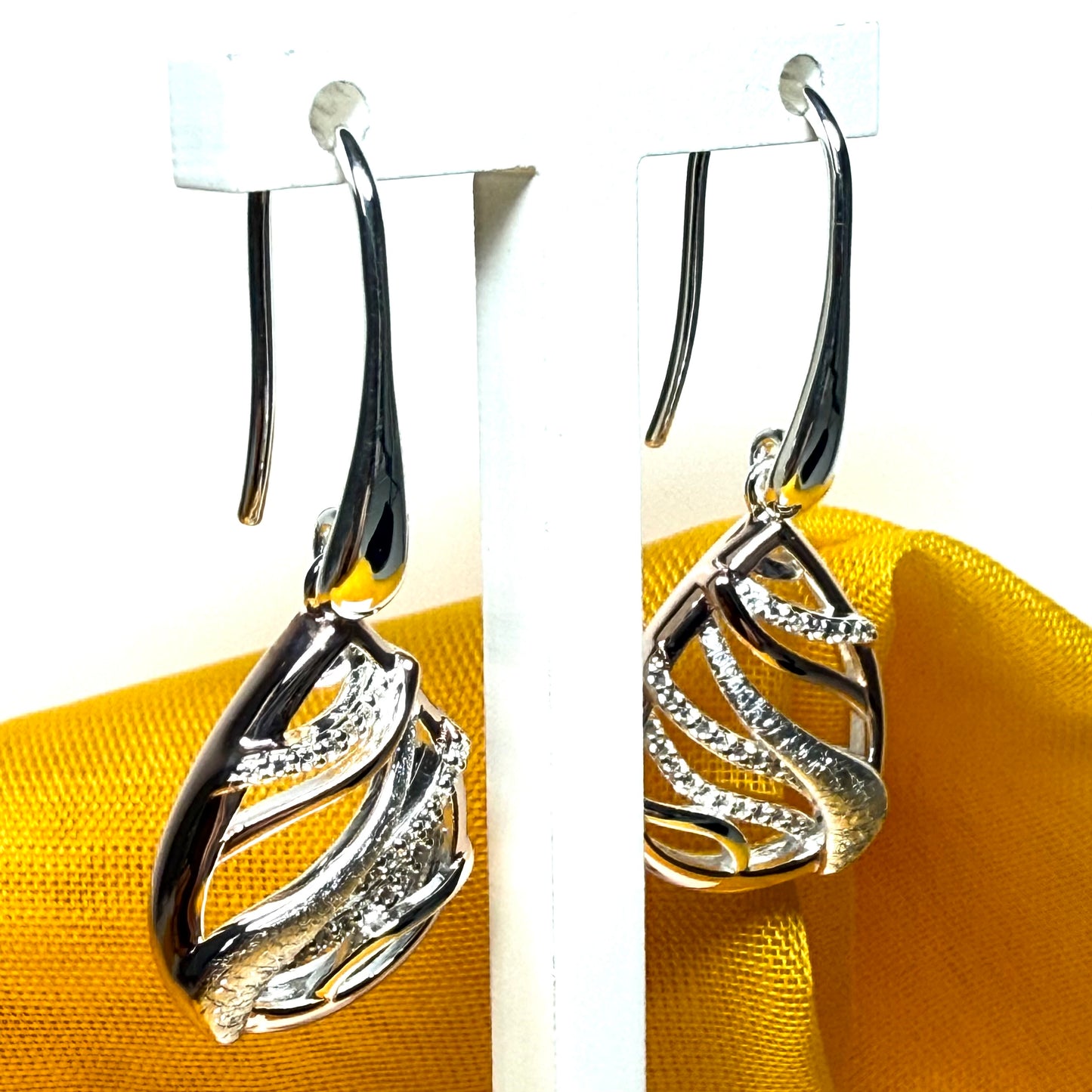 Sterling silver gilt pear or teardrop shaped two tone rose gold drop earrings