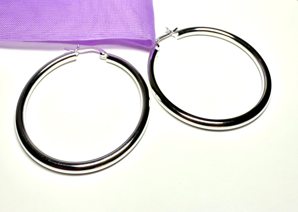 Sterling silver round hoop earrings 39 mm diameter
