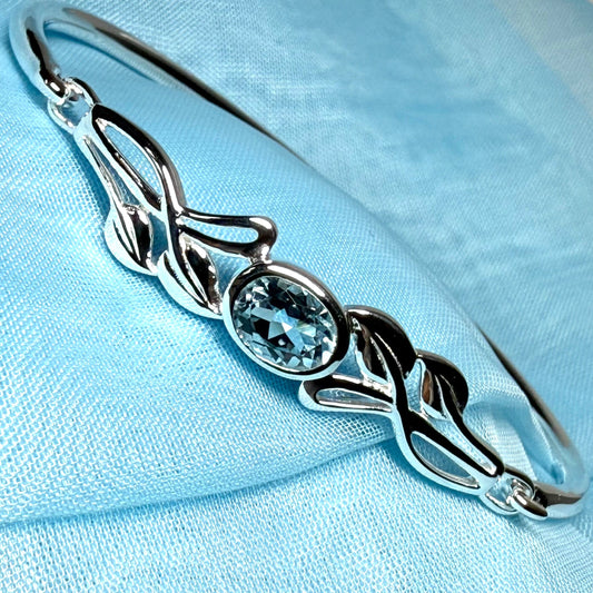 Sterling silver oval real blue topaz bangle