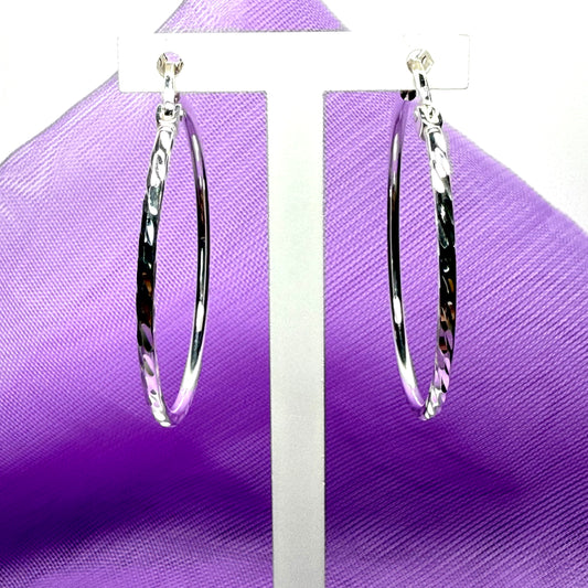 Sterling silver patterned hoop earrings 30 mm
