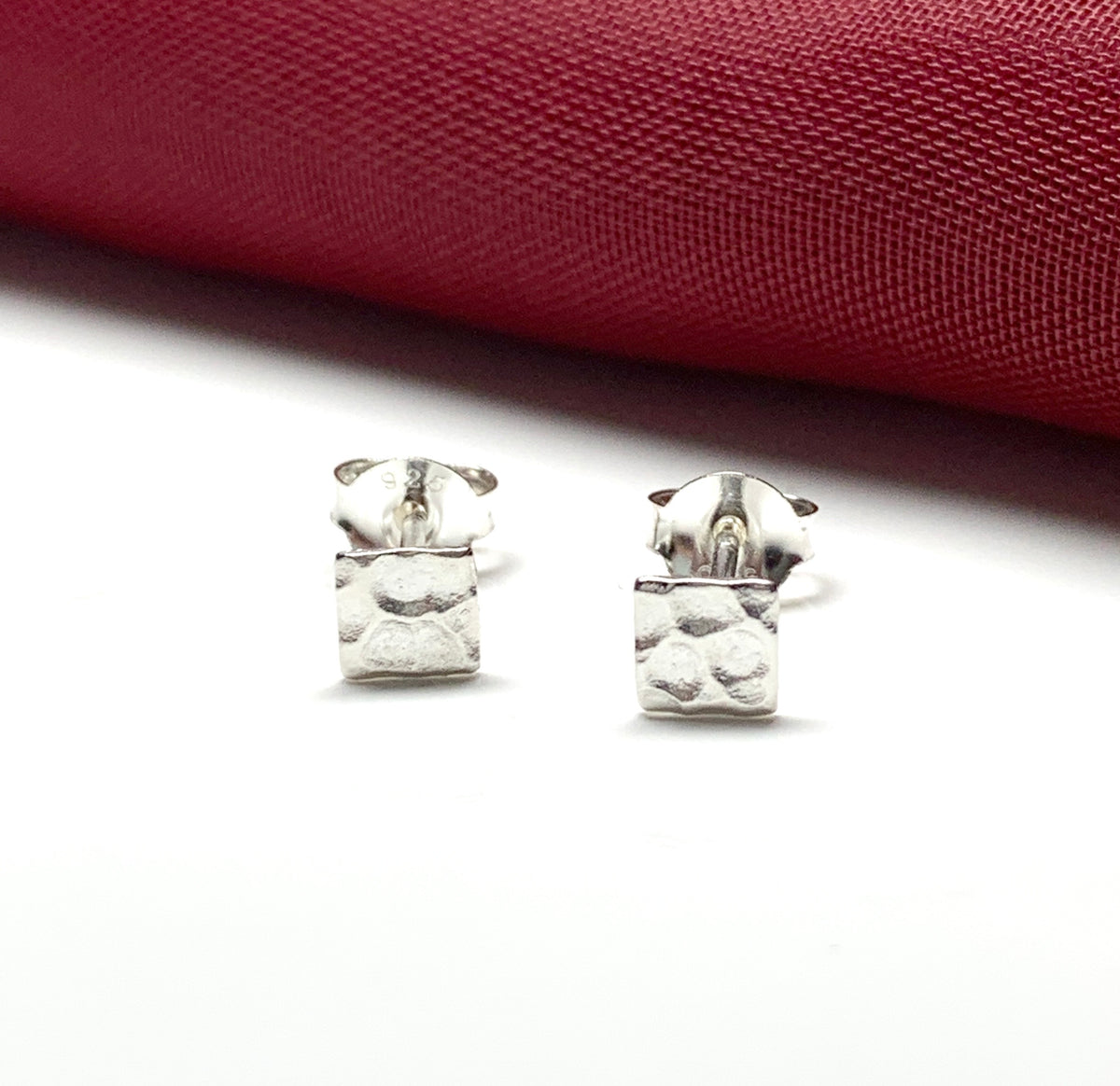 Sterling silver patterned square stud earrings
