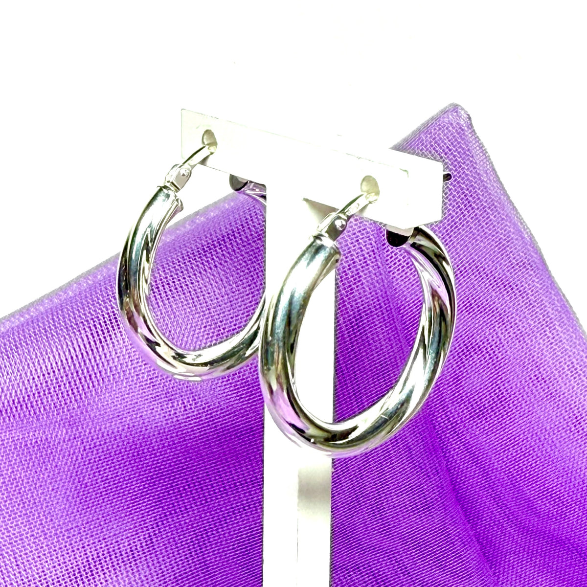 Sterling silver patterned twisted round hoop earrings 30 mm