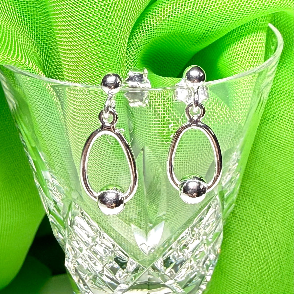 Sterling silver pear and ball shaped drop earrings