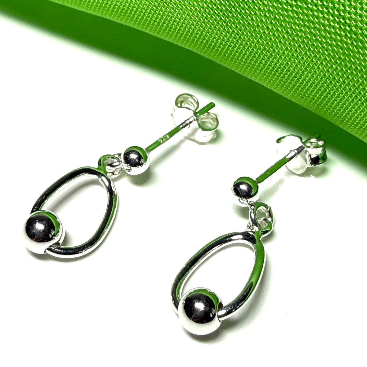 Sterling silver pear and ball shaped drop earrings