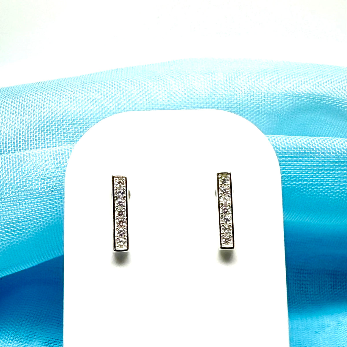Sterling silver rectangle shaped cubic zirconia stud long earrings