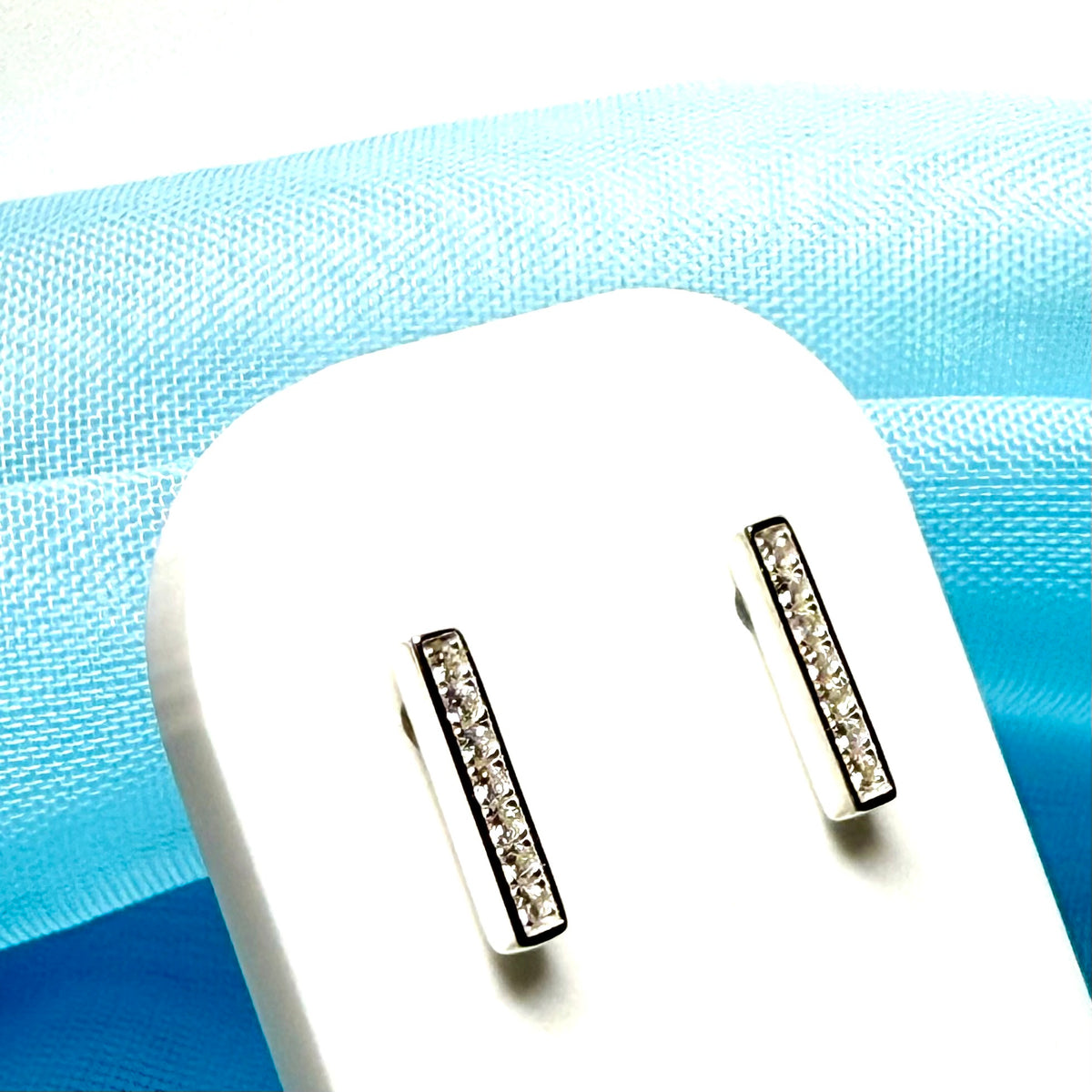 Sterling silver rectangle shaped cubic zirconia stud long earrings