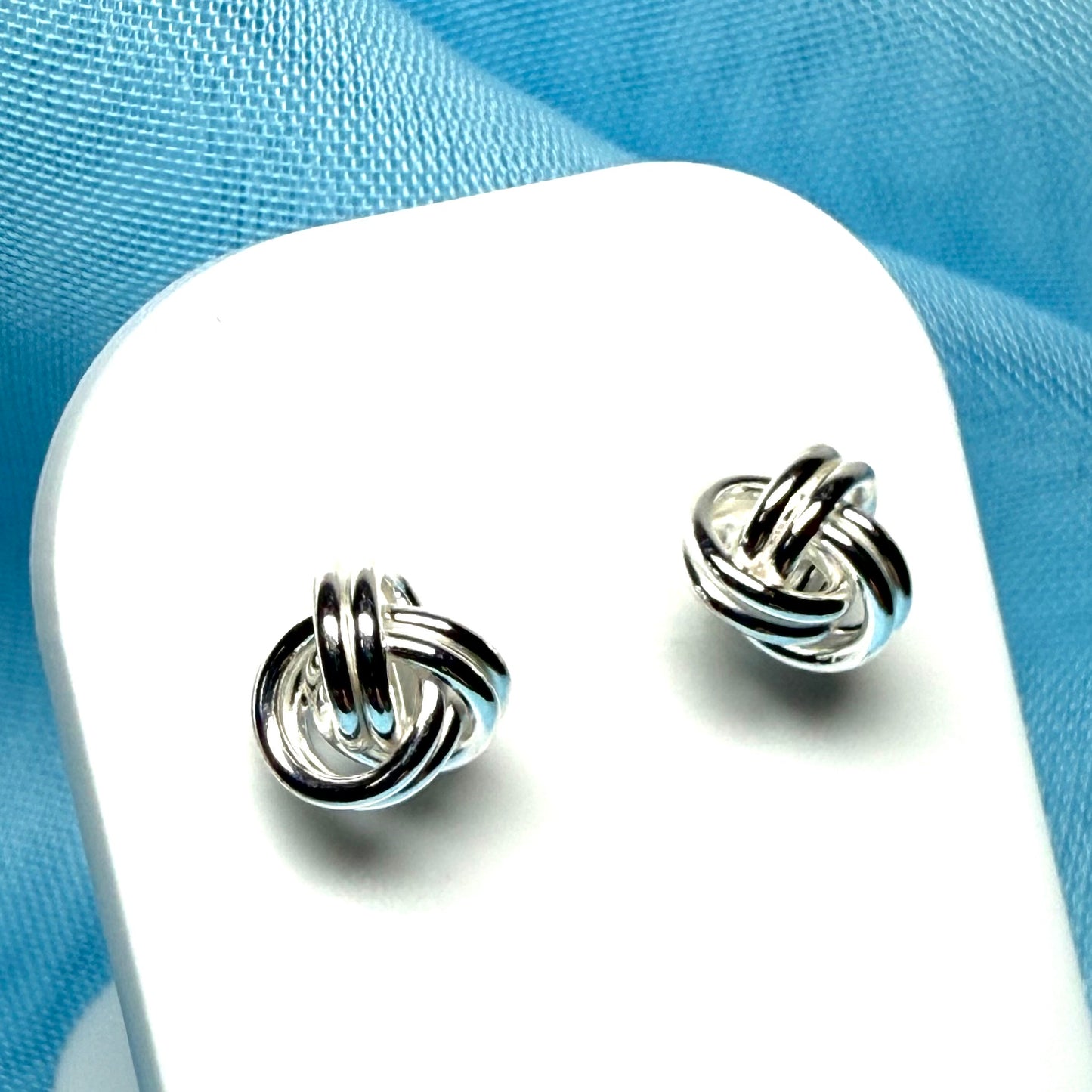 Sterling silver round large knot stud earrings patterned 7 mm