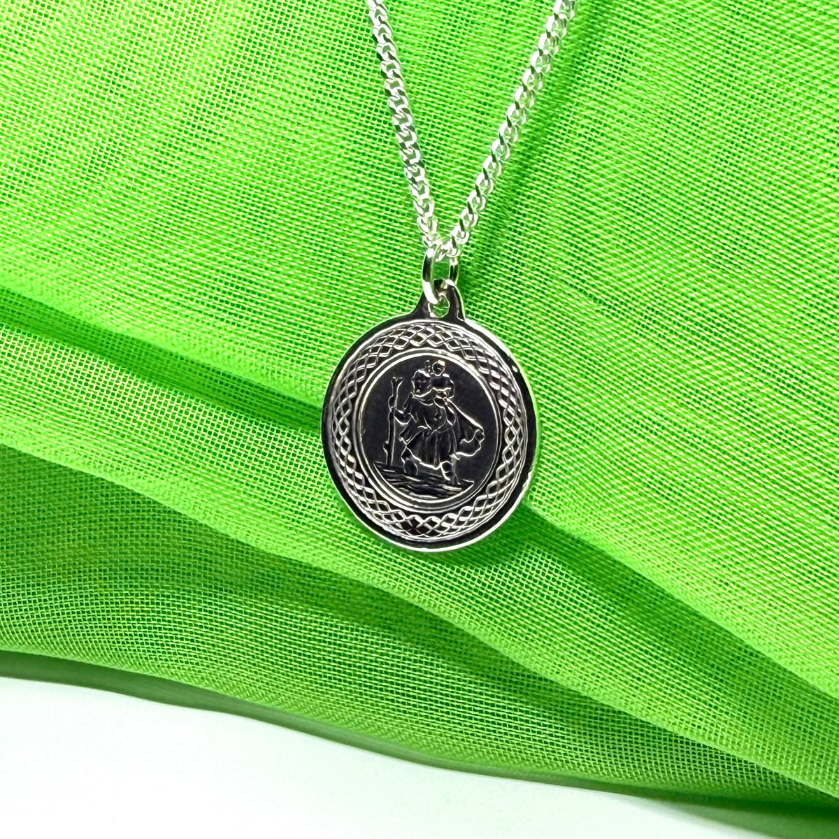 Sterling silver round St. Christopher 17 mm