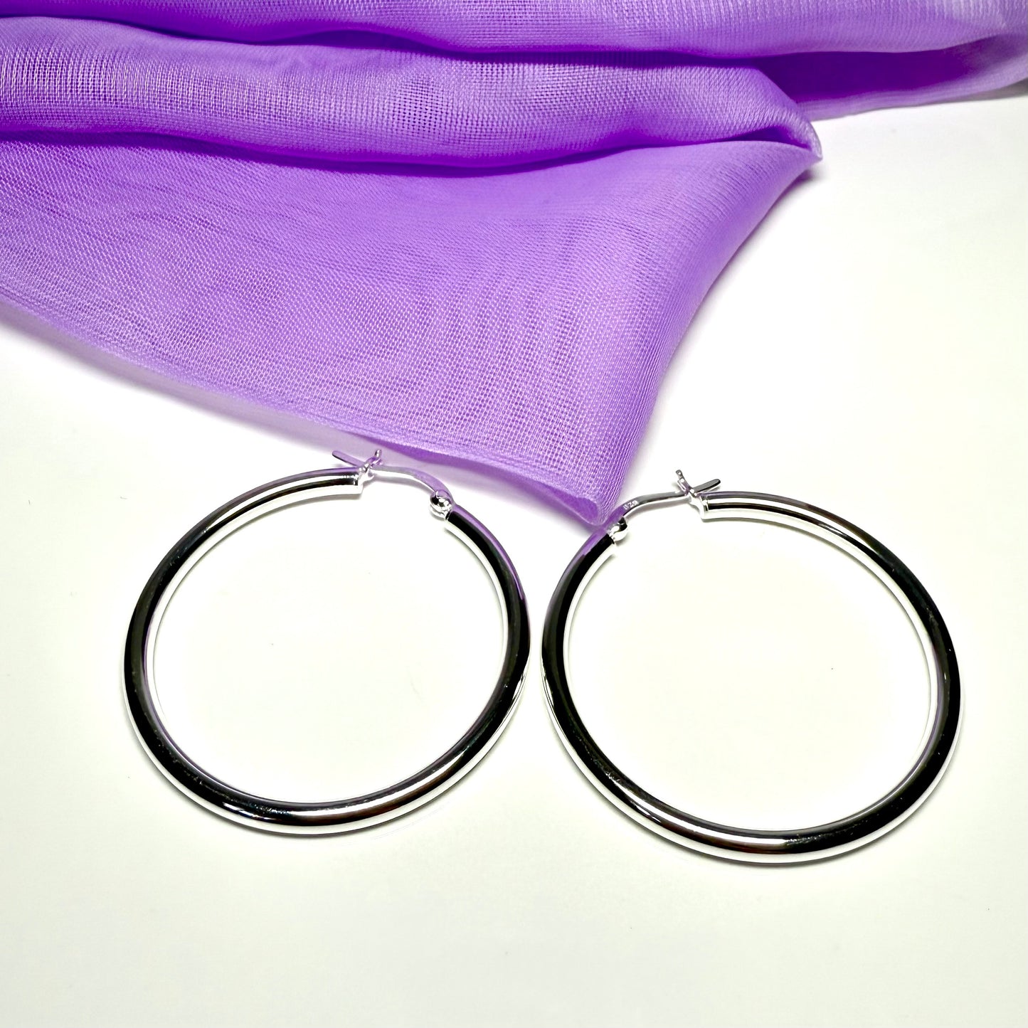 Sterling silver round hoop earrings 39 mm diameter