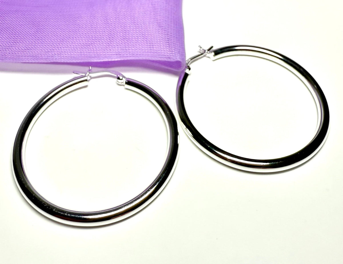 Sterling silver round hoop earrings 39 mm diameter