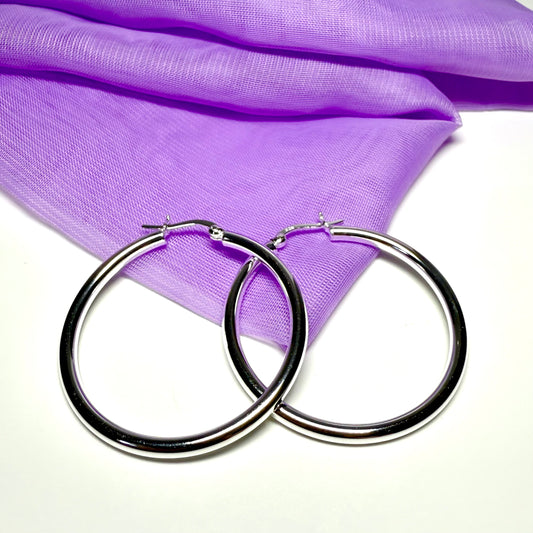 Sterling silver round hoop earrings 39 mm diameter