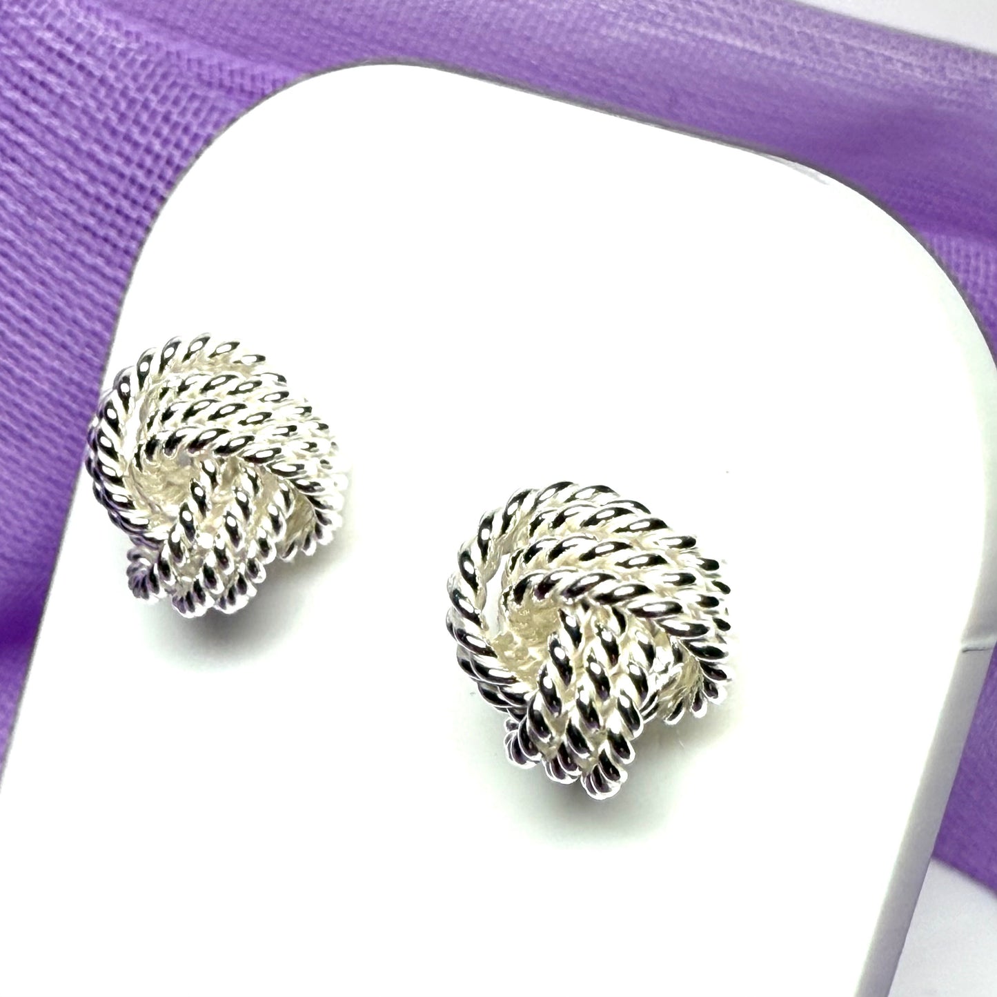 Sterling silver round knot stud earrings patterned 8 mm