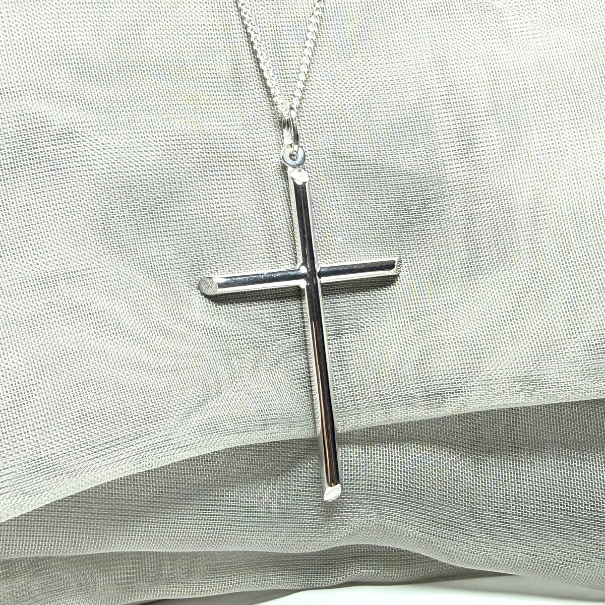 Sterling silver solid large plain polished cross including chain