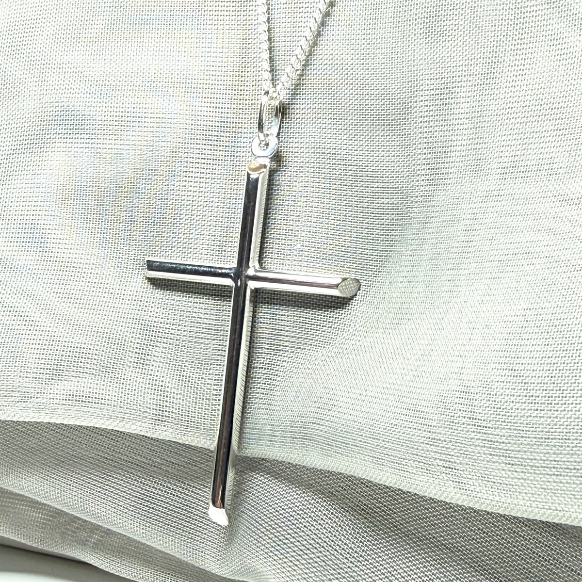 Sterling silver solid large plain polished cross including chain