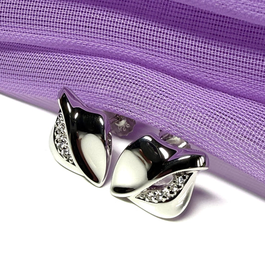 Sterling silver stud earrings dropped swirl teardrop shaped cubic zirconia