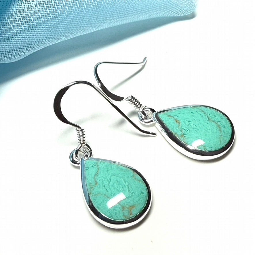 Sterling silver turquoise pear cut drop earrings