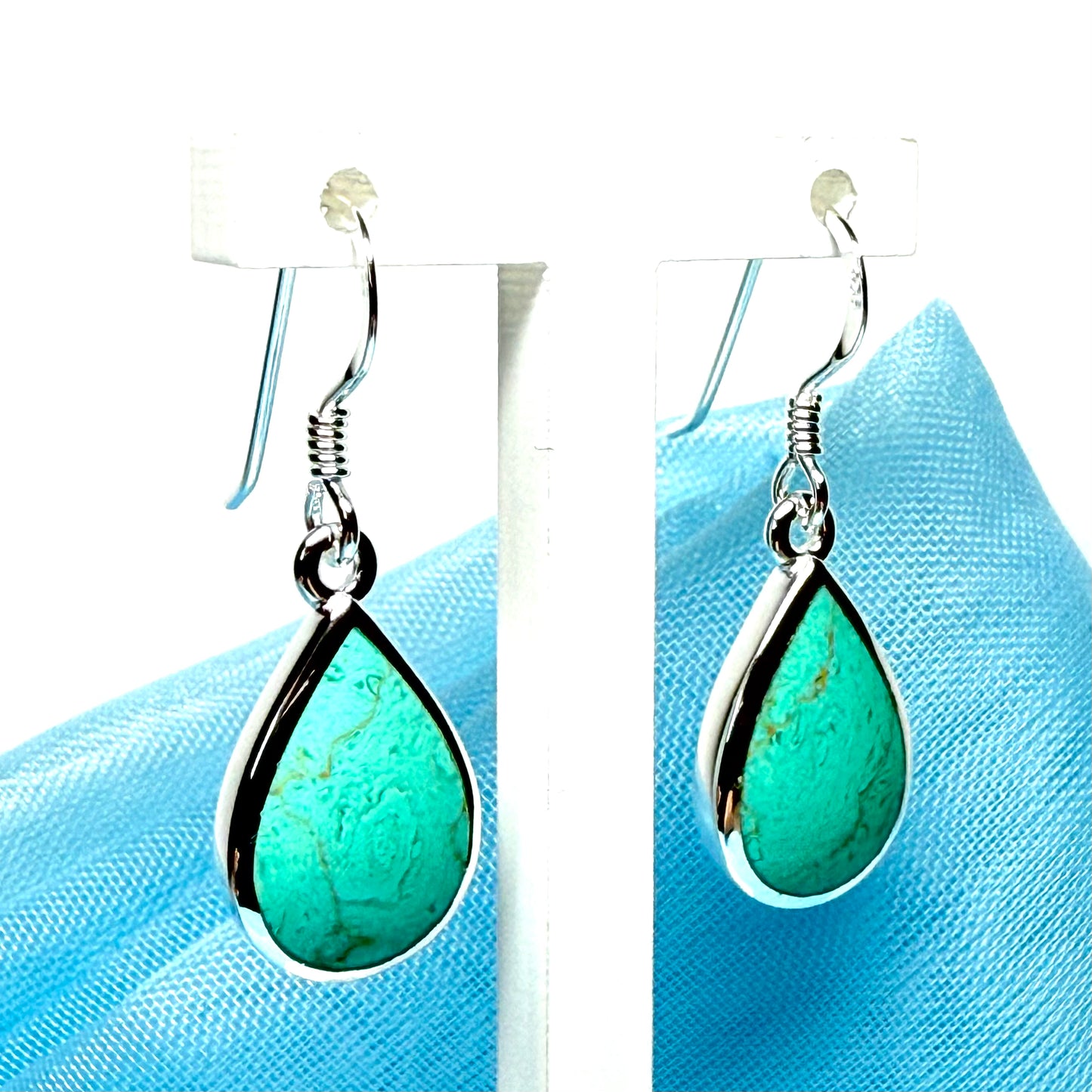 Sterling silver turquoise pear cut drop earrings