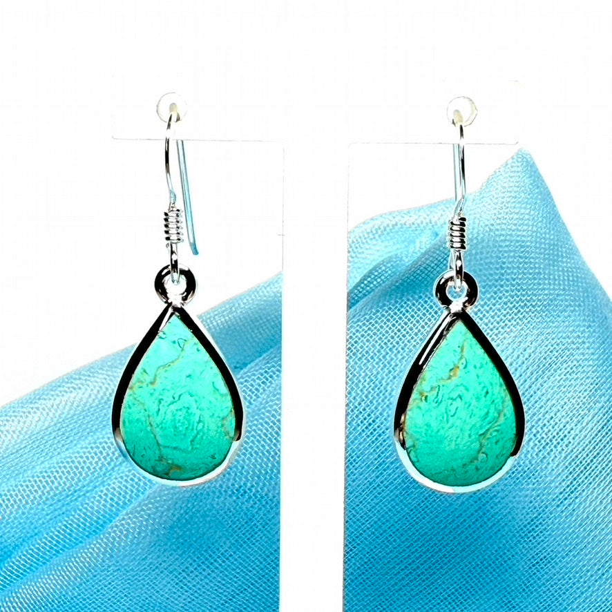 Sterling silver turquoise pear cut drop earrings
