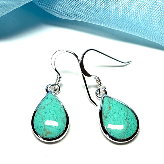 Sterling silver turquoise pear cut drop earrings