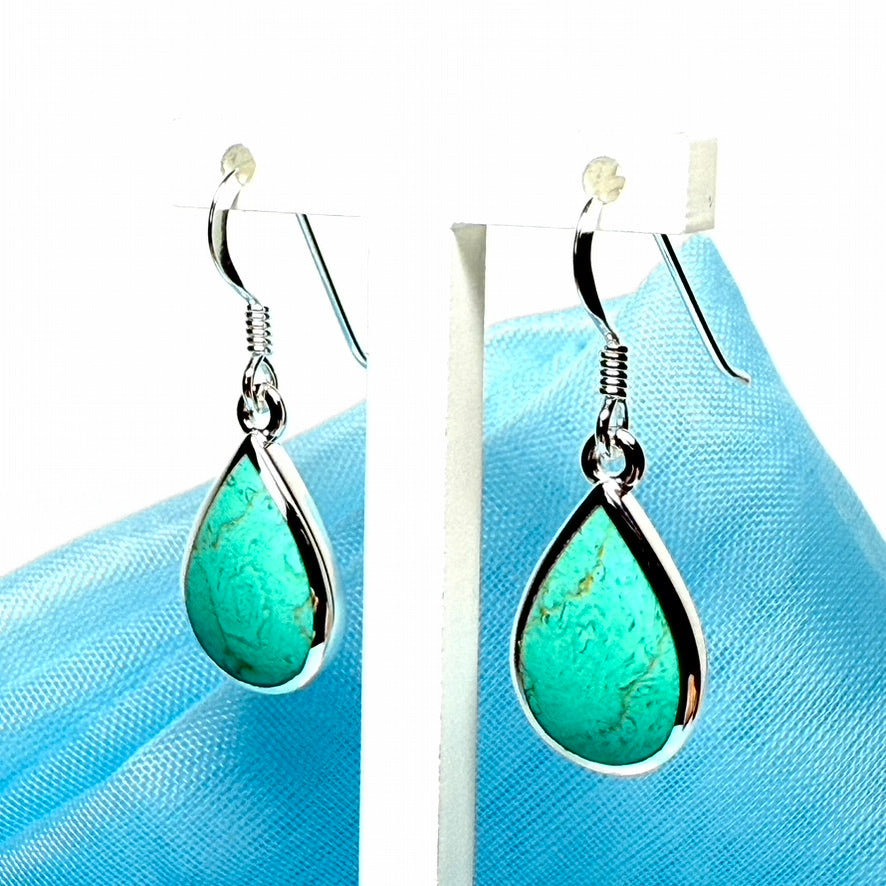 Sterling silver turquoise pear cut drop earrings