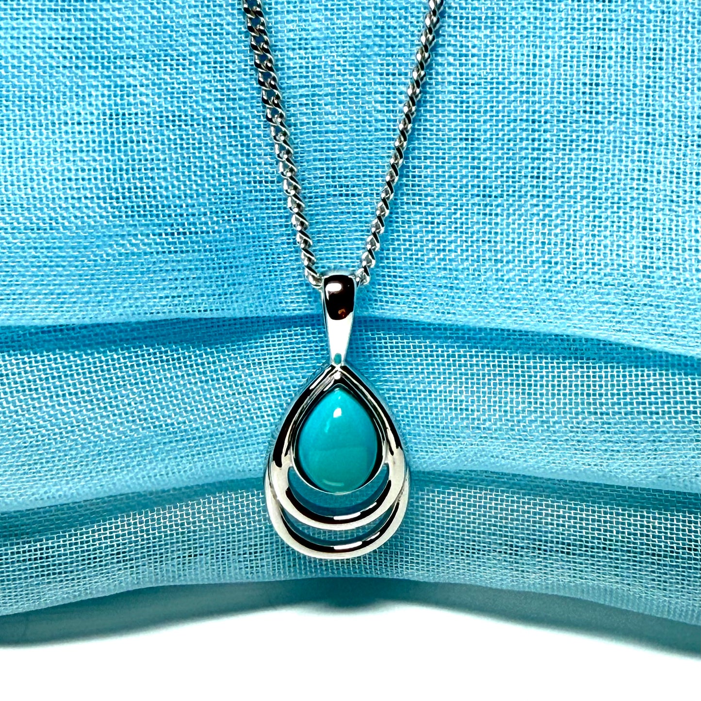 Sterling silver turquoise pear cut necklace open teardrop shaped pendant with chain included