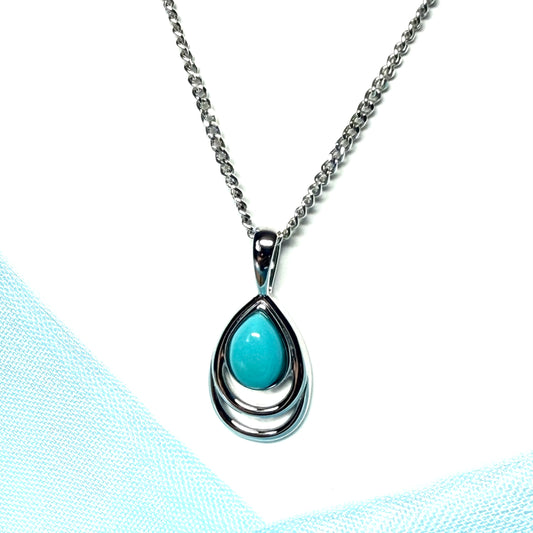 Sterling silver turquoise pear cut necklace open teardrop shaped pendant