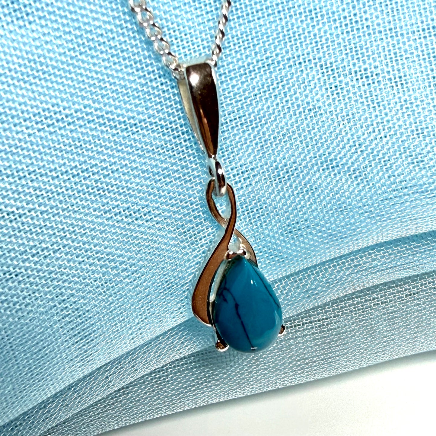 Sterling silver turquoise pear cut necklace open teardrop shaped pendant with chain