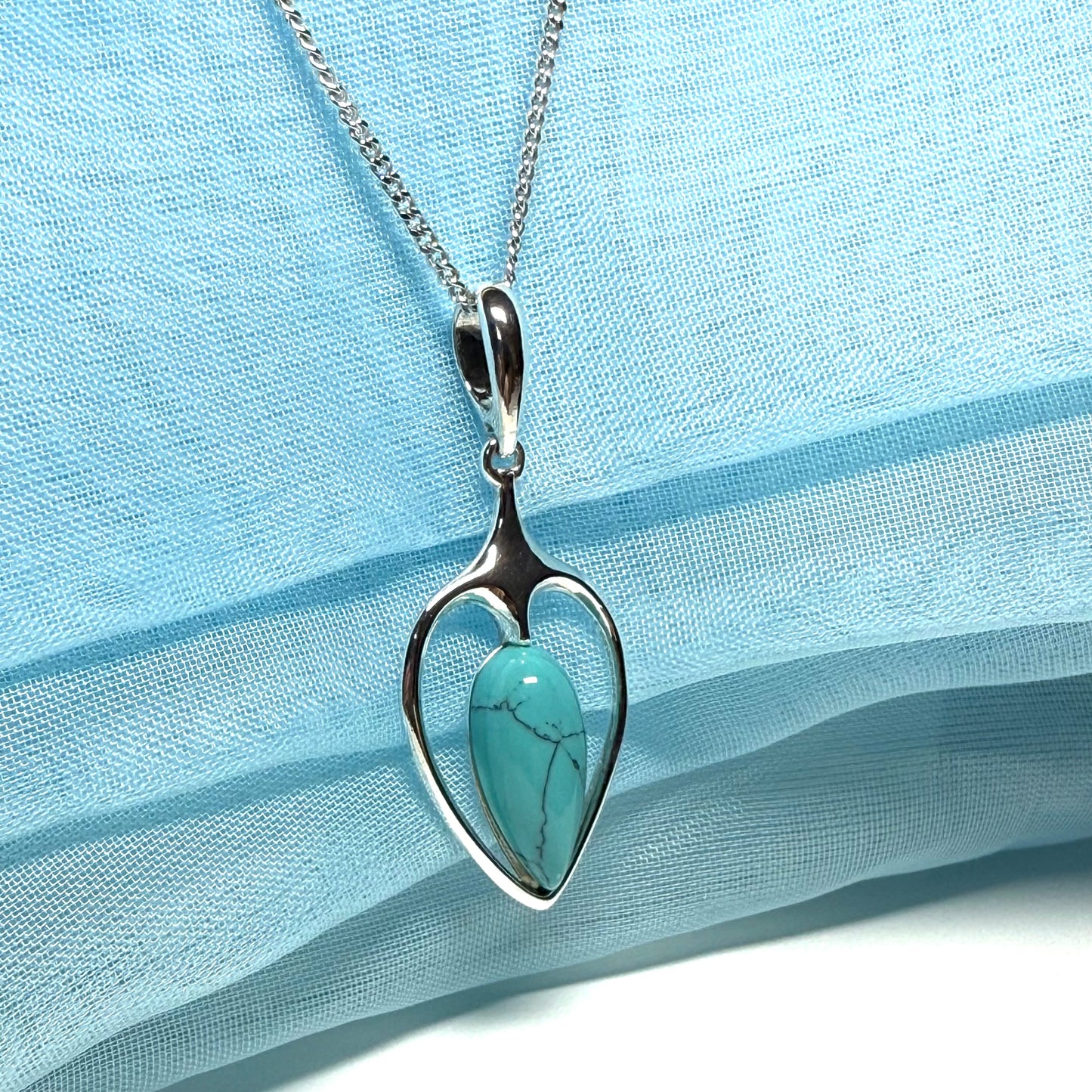Sterling silver turquoise pear teardrop shaped necklace pendant with chain