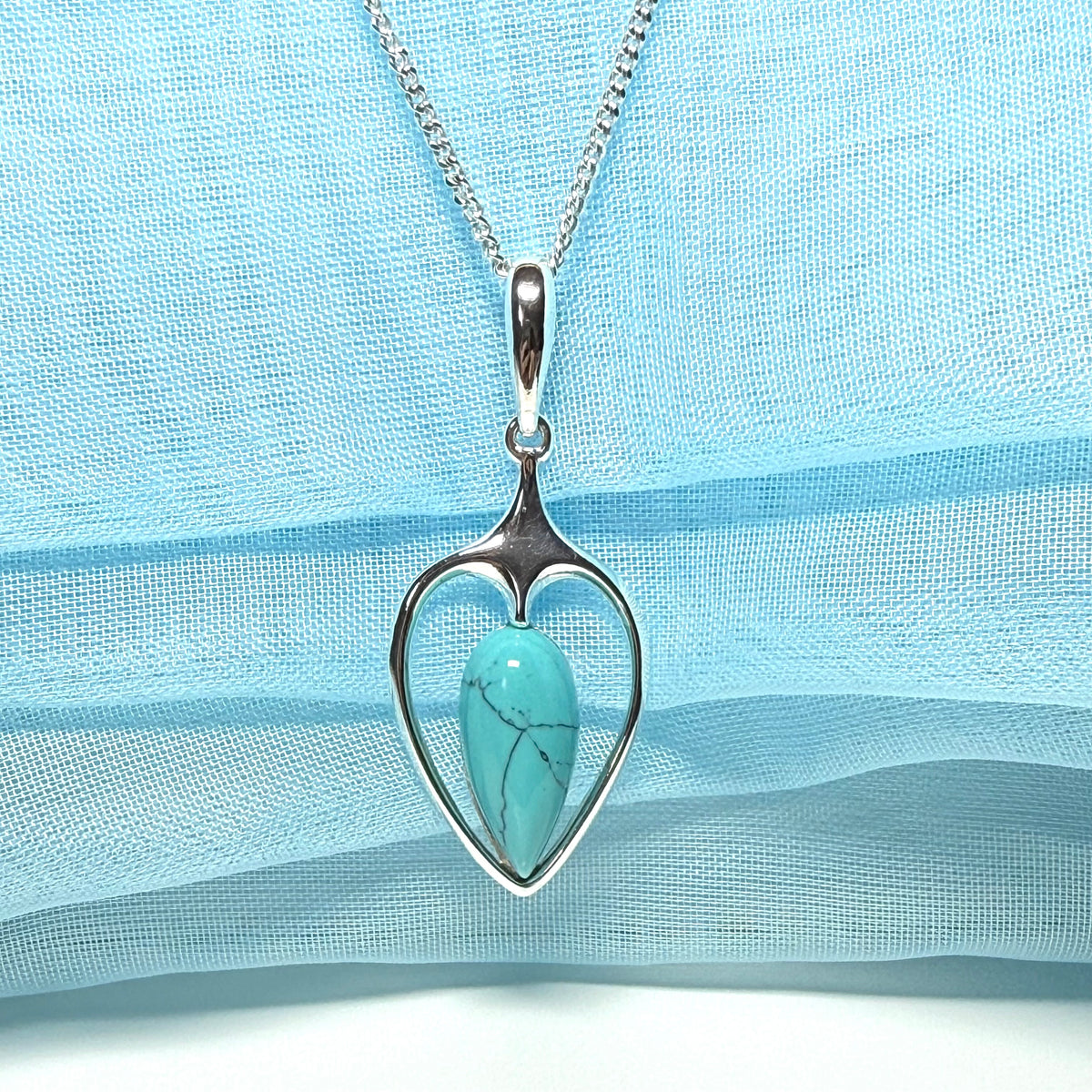 Sterling silver turquoise pear teardrop shaped necklace pendant with chain