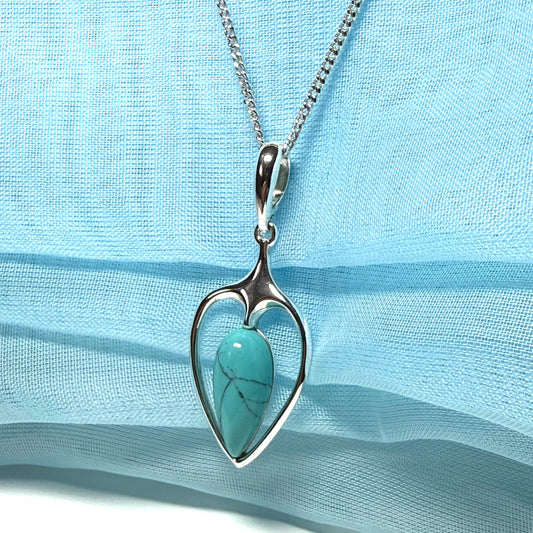 Sterling silver turquoise pear teardrop shaped necklace pendant with chain