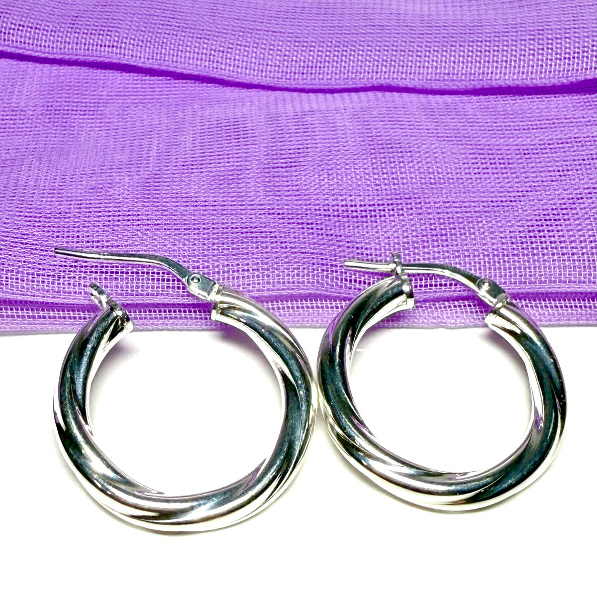 Sterling silver patterned twisted round hoop earrings 30 mm