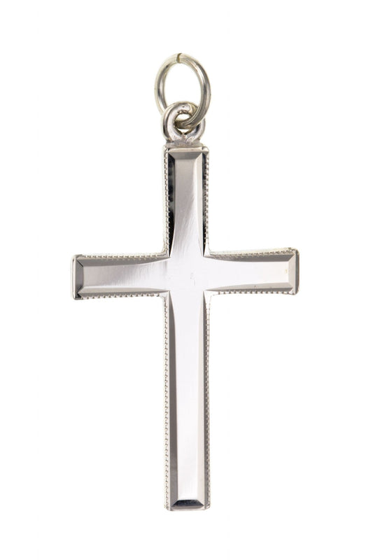 Sterling silver beaded edged solid cross with chain