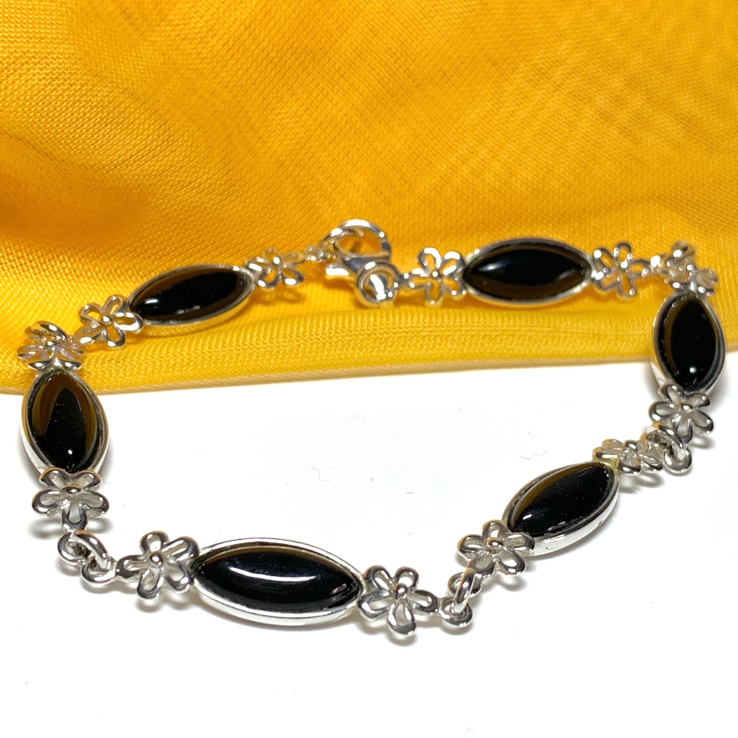 Sterling silver black jet marquise bracelet