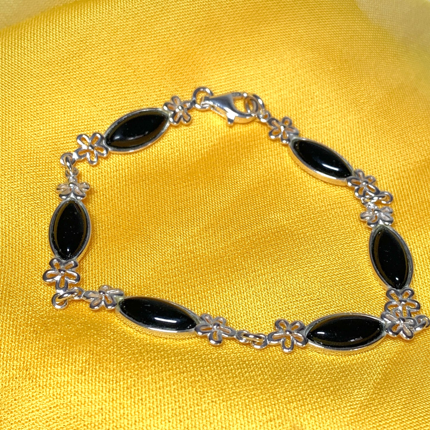 Sterling silver black jet marquise bracelet