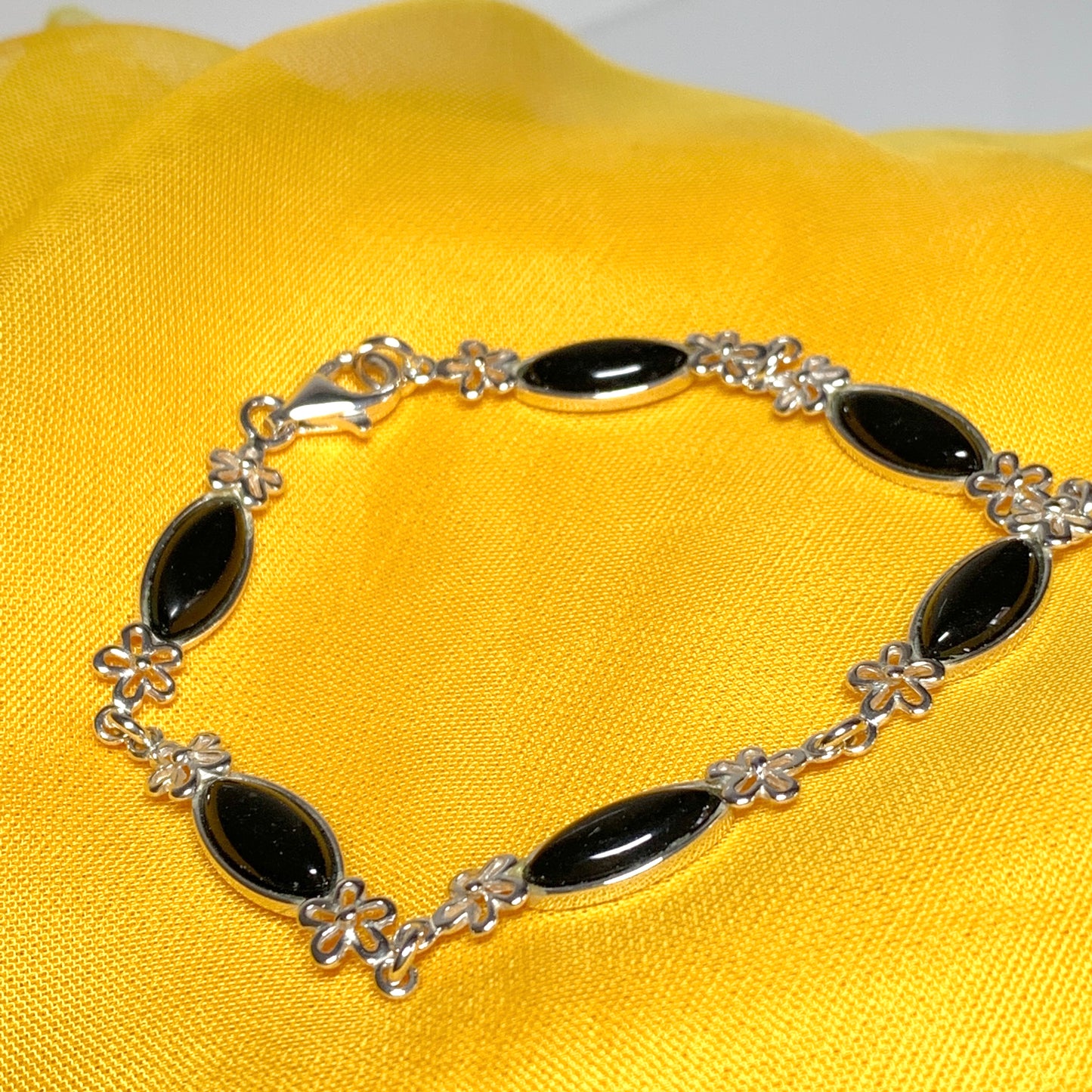 Sterling silver black jet marquise bracelet