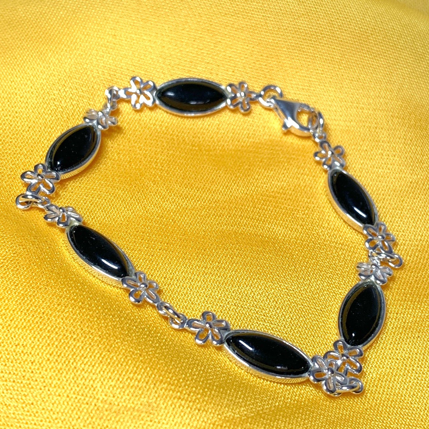 Sterling silver black jet marquise bracelet