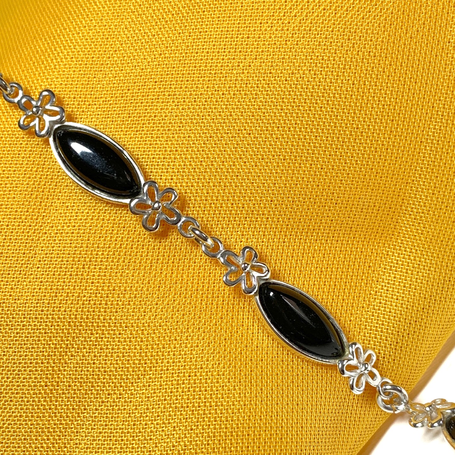 Sterling silver black jet marquise bracelet