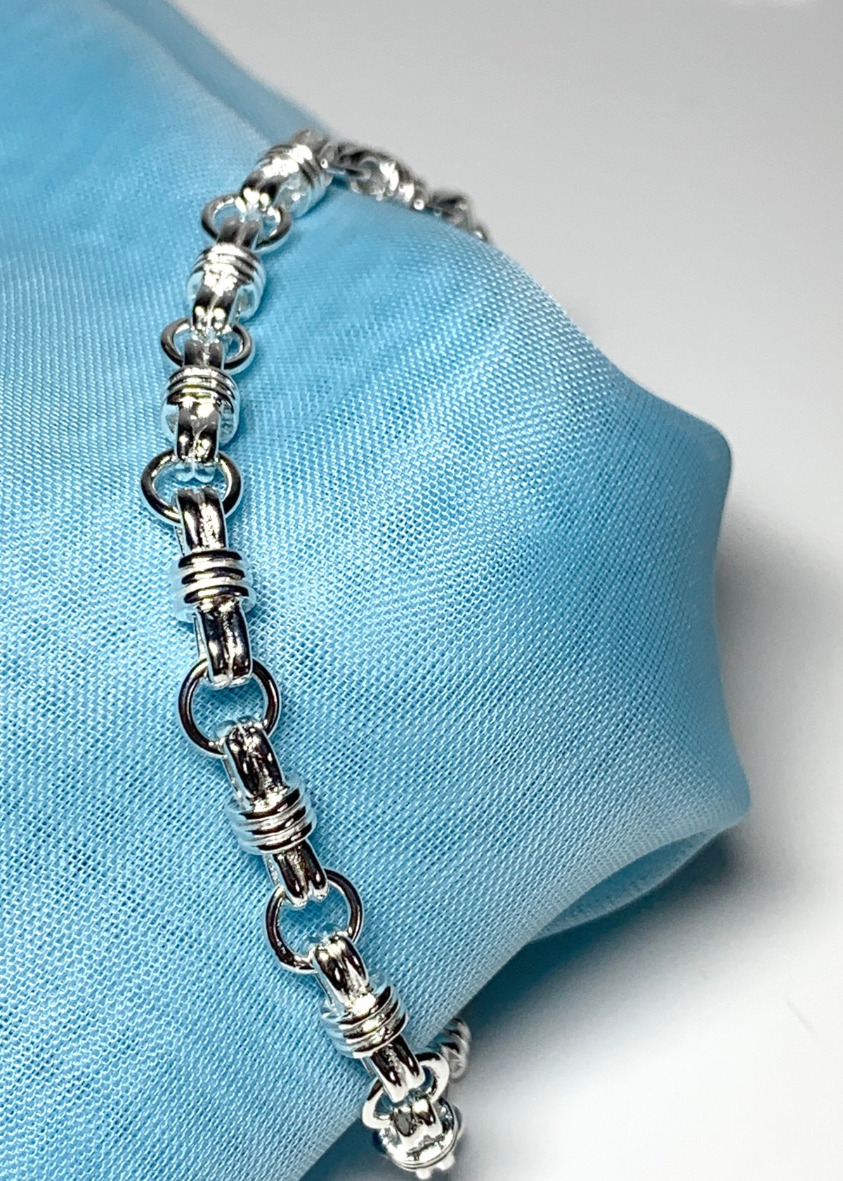 Sterling silver bracelet solid link fancy patterned