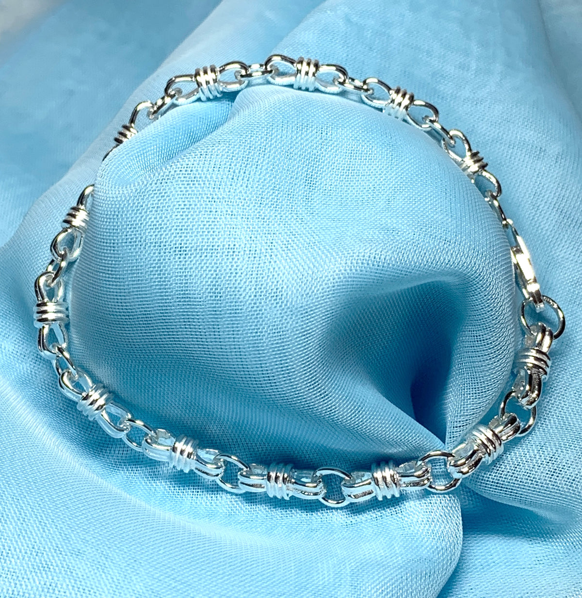 Sterling silver bracelet solid link fancy patterned