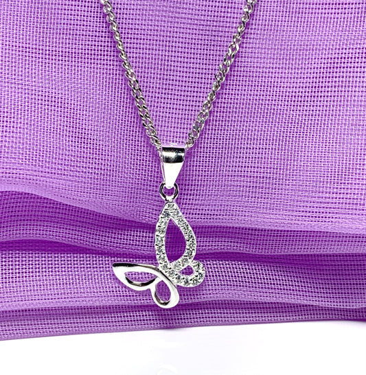 Sterling silver butterfly shaped cubic zirconia necklace pendant